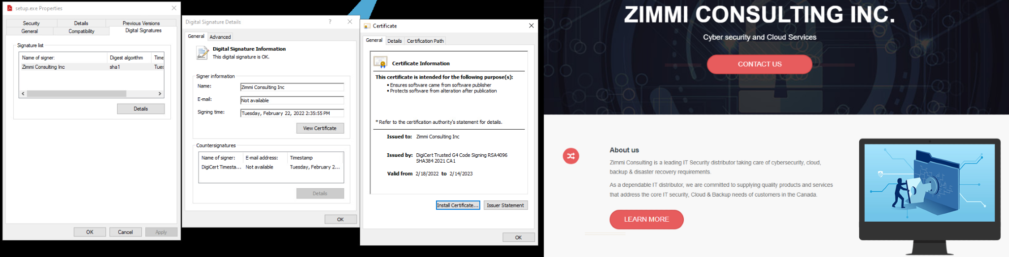 Figure 2. The file is signed with valid digital certificates to further hide from detection. We assume a stolen code-signing cert from a legitimate company was used to sign SolarMarker – but at the time of writing, the certificate chain has been revoked.