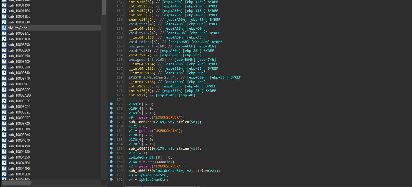 XLL dropper checking for the environment variables LOGONSERVER and USERDOMAIN. 