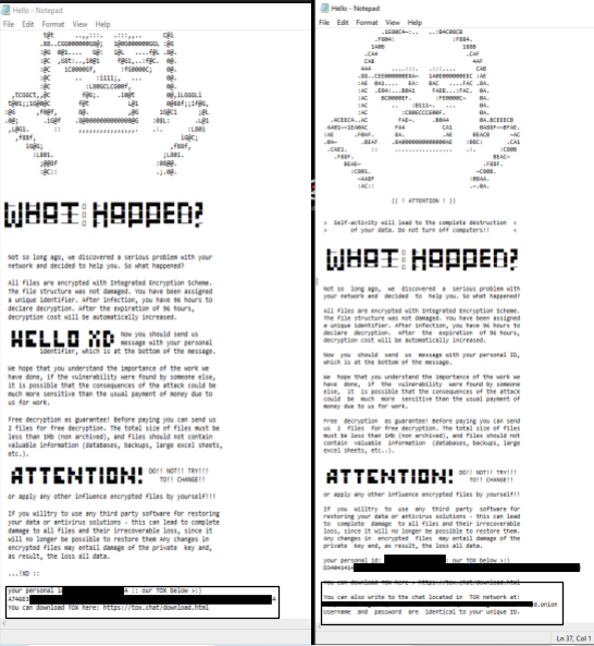 Figure 3. Ransomware note comparison between the two observed variants.