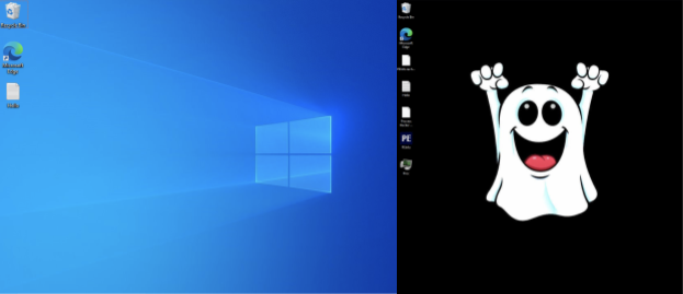 Figure 4. Desktop wallpaper change – none for older variant (left), ghost for newer variants (right).