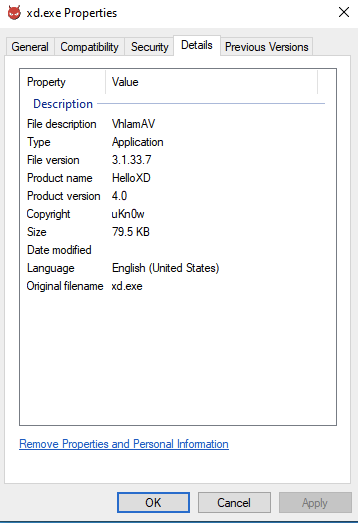 Figure 1. Ransomware sample properties details.