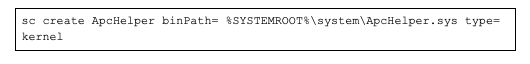 After this, it will create a new service using cmd.exe and run the argument below to set up a service for the kernel driver.