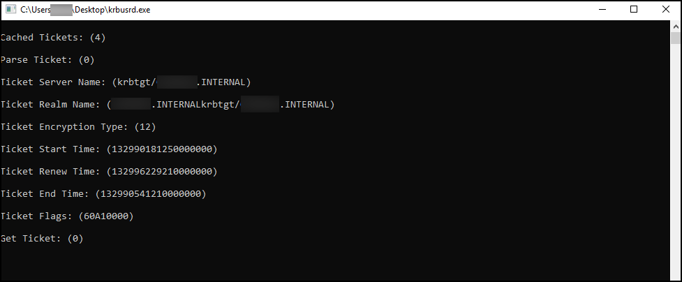 Unit 42 is naming the Kerberos tool used by Tropical Scorpius in terms of its overall objective: KerberCache. A screenshot of the tool’s output was taken, displaying the parsed data the tool generates, as shown here. 