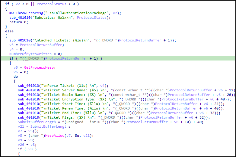 Ticket parsing decompiled example. This is a snippet of the function's flow once called and the decompiled formatting and parsing takes place. 