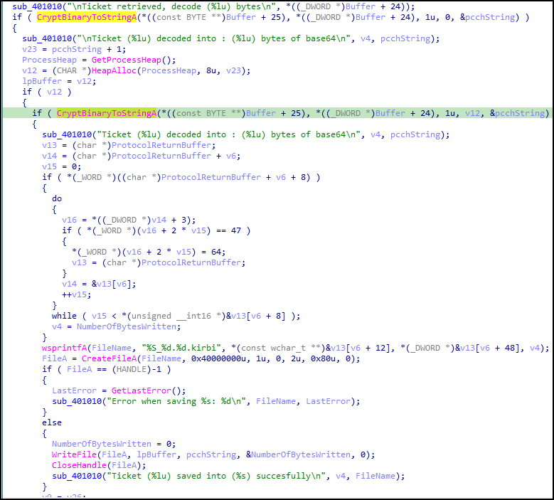 Ticket encoding decompiled example. The naming convention output for the tool can be broken into the following sections: [user@servername]_[encryption_type].[ticket_number].kirbi