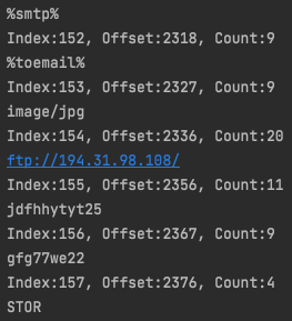 Example of OriginLogger decoded strings. Includes Index, Offset, Count, etc. 
