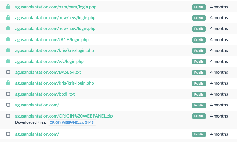 URLScan.io results for the agusanplantation[.]com domain includes an observation of the OriginLogger web panel. 