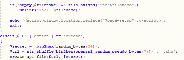 Source code for setup.php shows that the PHP filename is an MD5 value of some random bytes and is placed in the /inc/ directory. 