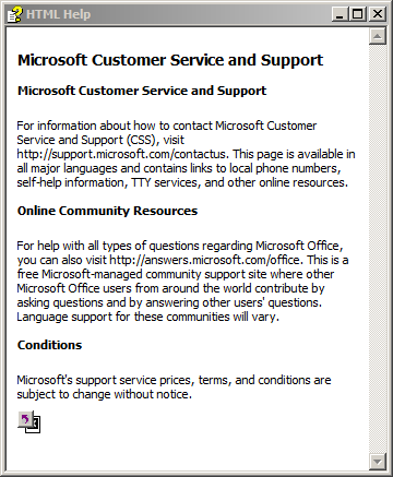 Decoy HTML help window appears to contain a message from Microsoft Customer Service and Support as shown. 