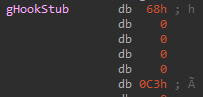 Figure 9. Kronos hook stub template – x86 opcodes for push and ret.