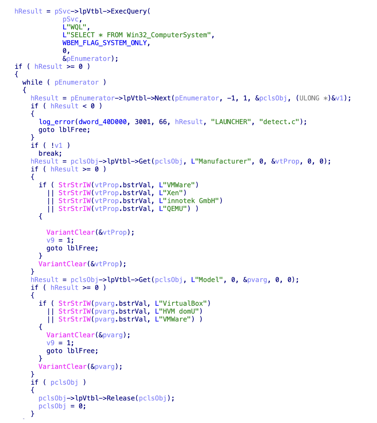 Image 5 is a screenshot of many lines of code where Windows Management Instrumentation queries are being used to gather system information.