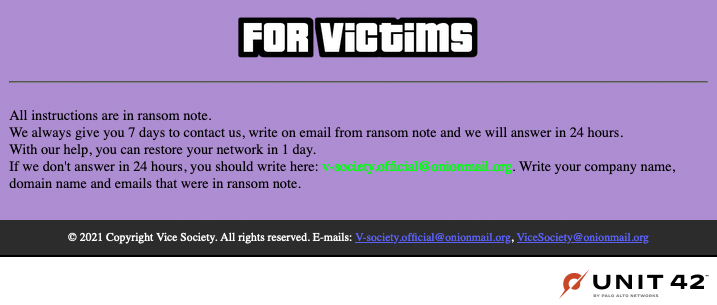 Figure 10 is a screenshot showing Vice Society's "For Victims" website section detailing instructions beyond what is included in their ransom note. 