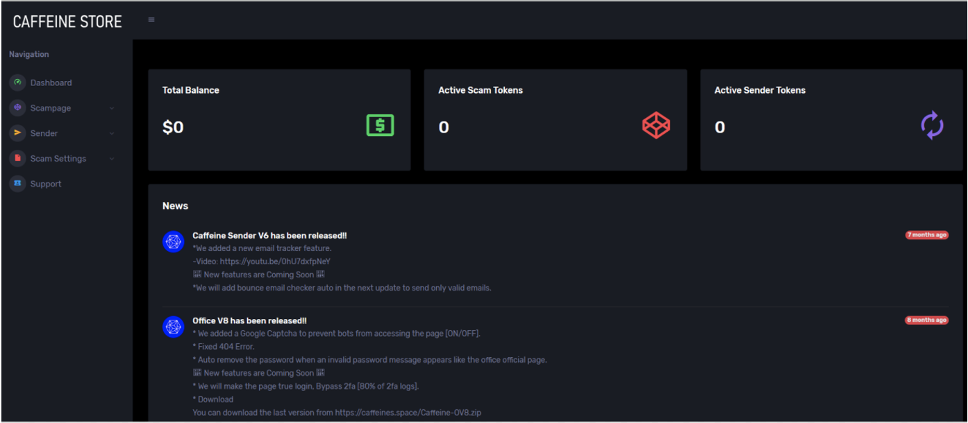 Image 1 is a screenshot of the Phishing-as-a-Service platform caffeine, which provides features and tools for threat actors at cost. 