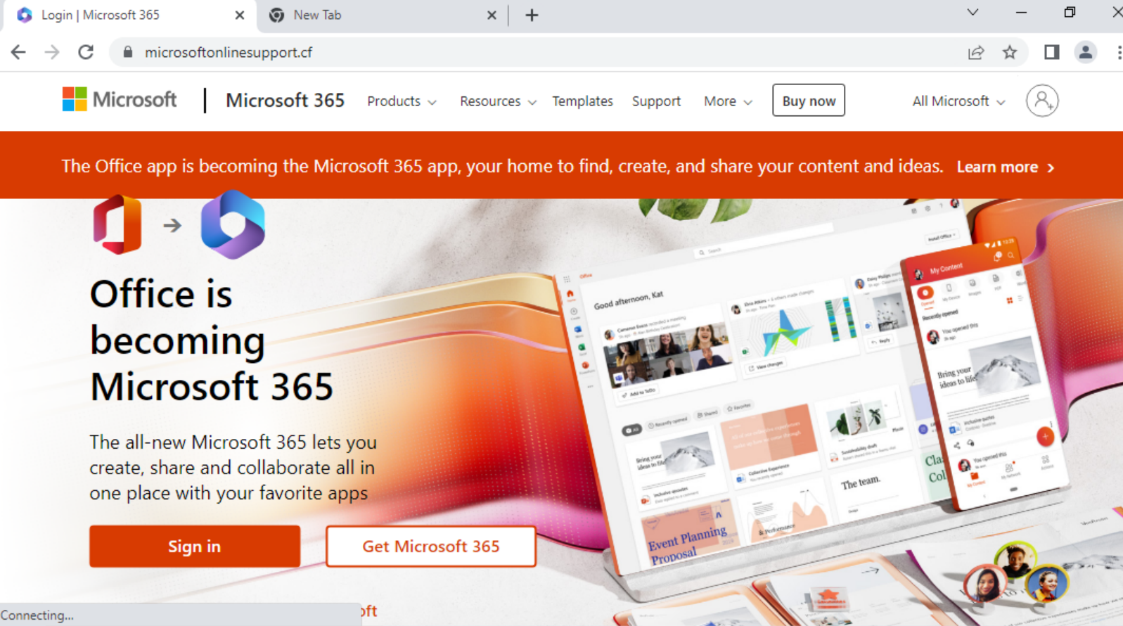 A imagem 9 é uma captura de tela de um URL de phishing direcionado à página de suporte online da Microsoft.