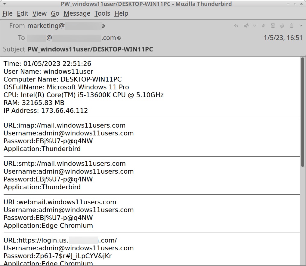 Image 9 is a screenshot of the Thunderbird program, an email program. It shows the exported email.