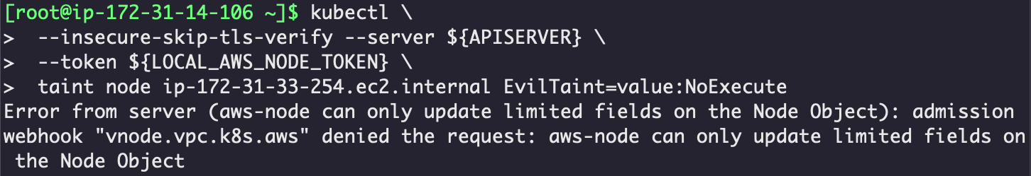 Image 4 is a screenshot of many lines of code where EKS is preventing the aws-node pod from tainting nodes. 