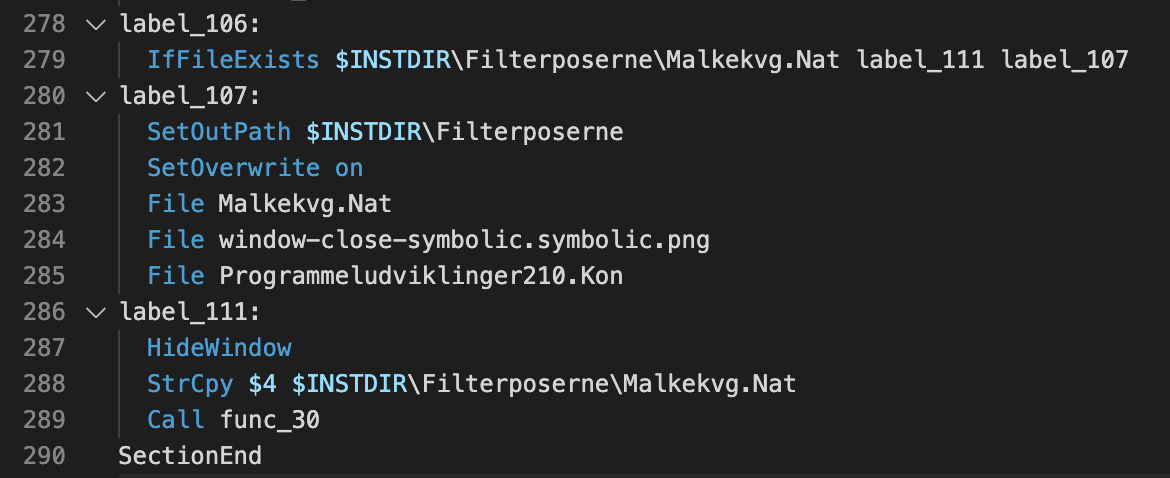 Image 2 is a screenshot of a few lines of code of the NSIS script as it calls function func_30.