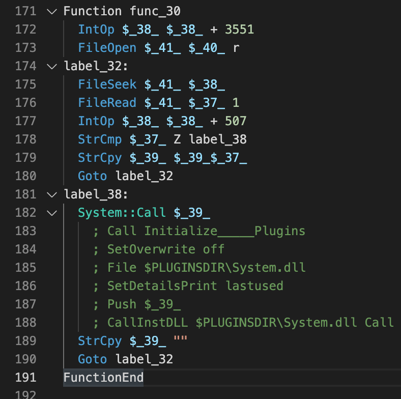 Image 3 is a screenshot of many lines of code showing the NSIS code as it is decoded.