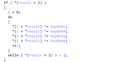 Image 7 is a screenshot of four rounds of XOR decryption by V3G4 using the keys 0xbc, 0x69, 0x3a and 0xe6.