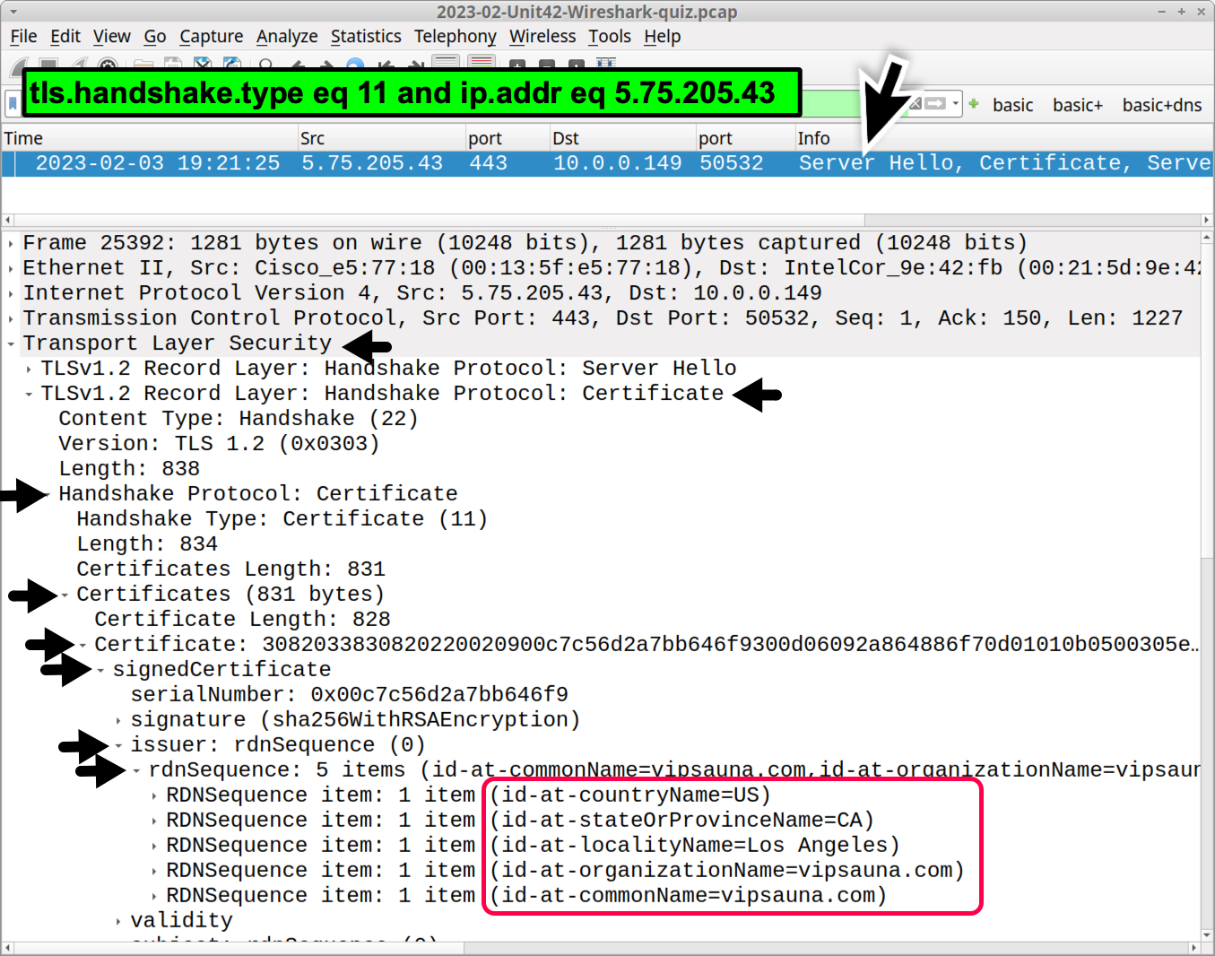 Image 11 is a screenshot of Wireshark highlighting, in red, the rdnSequence section of the certificate issuer data (highlighted with arrows).