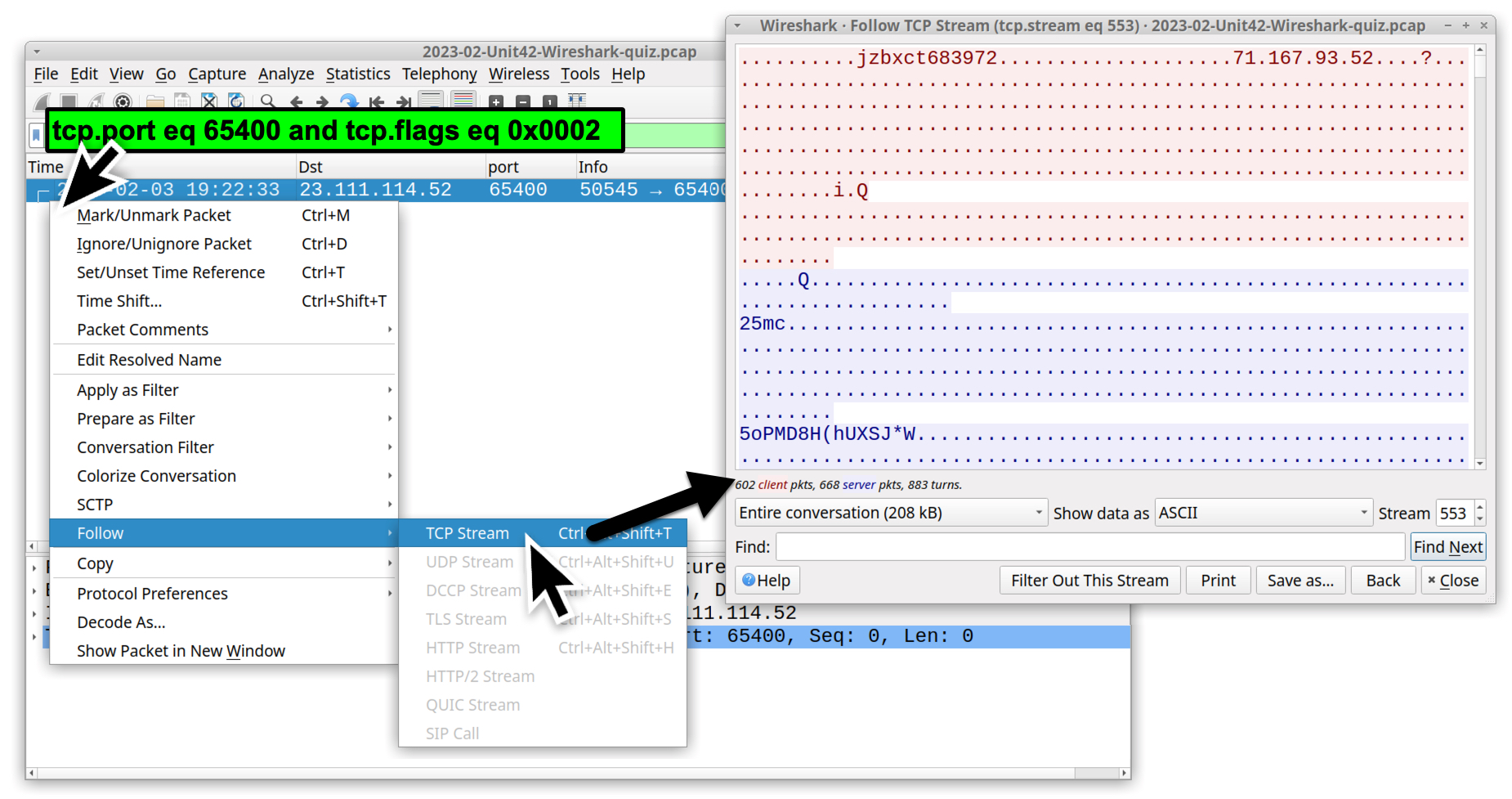 Image 12 is a screenshot of Wireshark showing the Qakbot traffic after selecting the TCP Stream option.