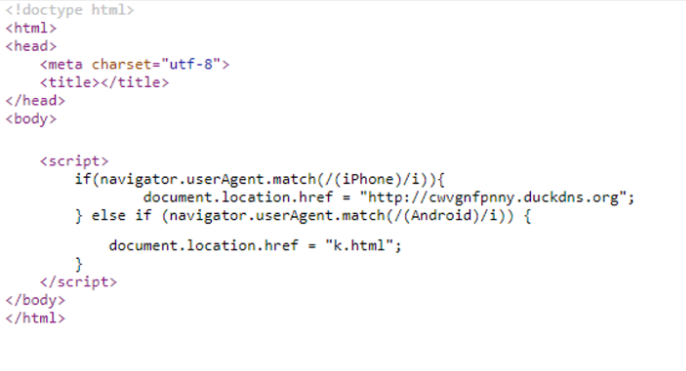 Image 4 is a screenshot of many lines of code that show the redirection of the user dependent on Android or iPhone. 