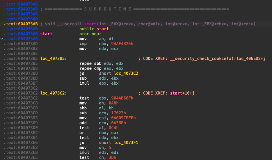 Image 5 is a screenshot of many lines of code showing the modified entry point. 