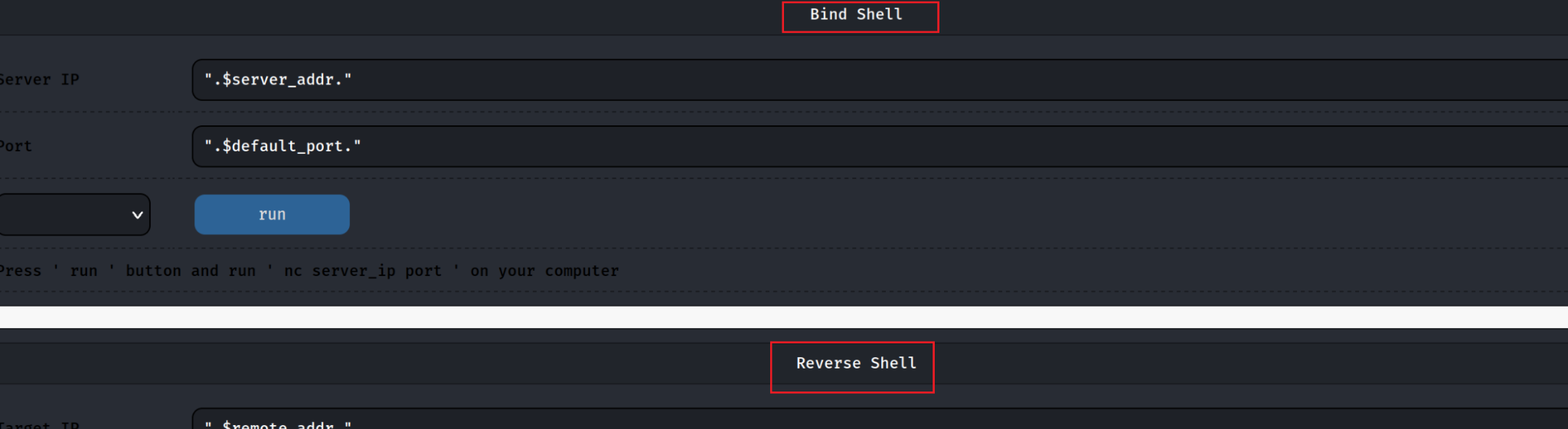 Image 15 is a screenshot of the PHP webshell with “Bind Shell” and “Reverse Shell” highlighted. 