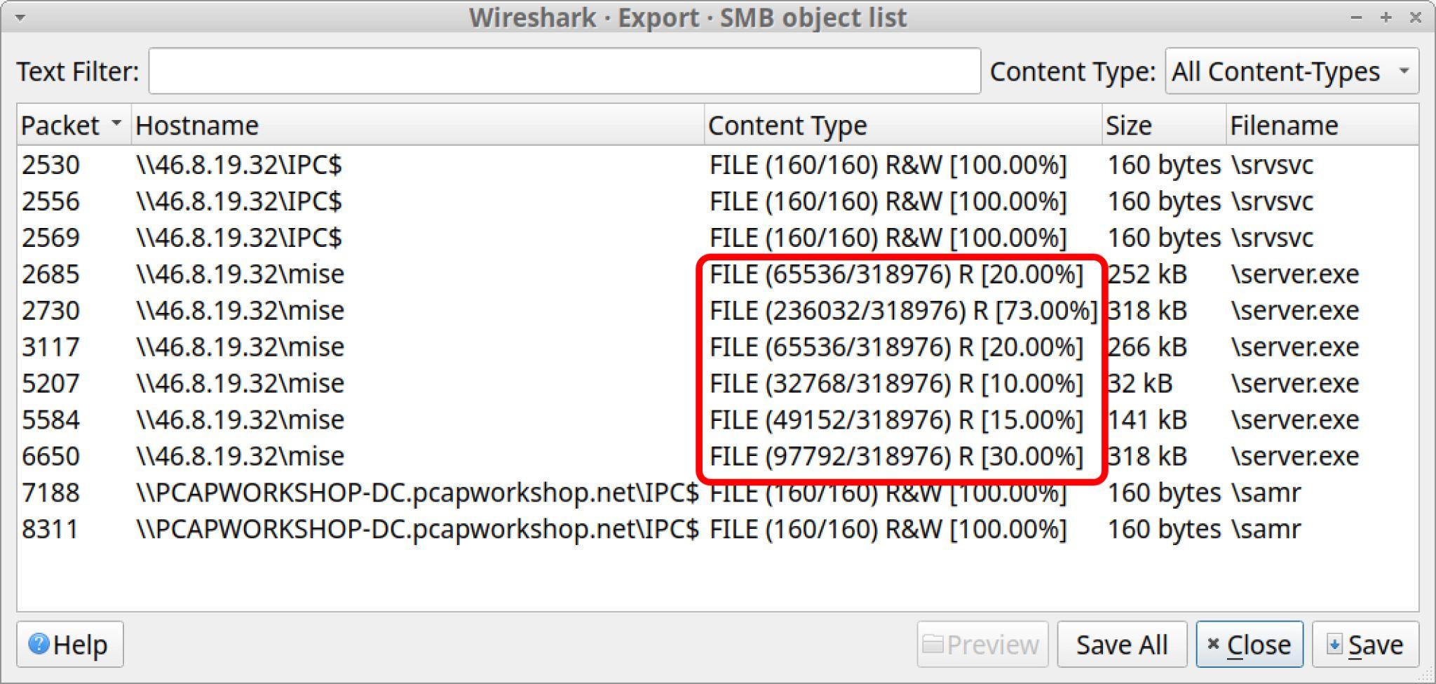 Image 11 is a screenshot of Wireshark showing the exported objects with the content type highlighted in red. 