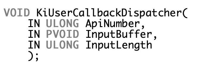 Image 12 is a screenshot of the KiUserCallbackDispatcher function prototype. 
