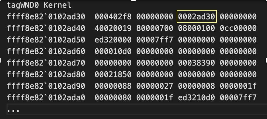 Image 28 is a screenshot of Wnd0’s tagWND structure. Highlighted within a yellow box is 0002ad30.