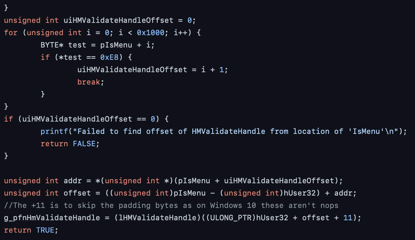 Image 3 is a screenshot of the code snippet of the FindHMValidateHandle.