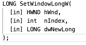 Image 30 is a screenshot of the SetWindowLongW function prototype.