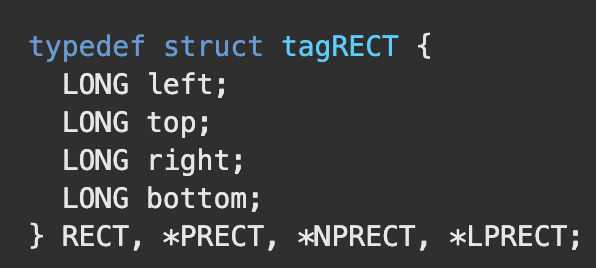 Image 62 is a screenshot of Microsoft’s RECT (rcbar) documentation for the structure.