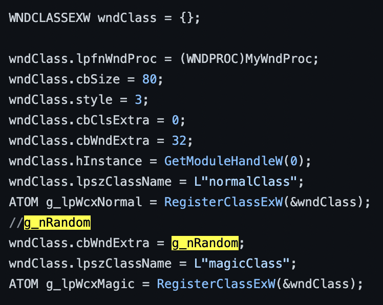 Image 9 a screenshot of lines 312 through 325 of the POC. Highlighted in yellow are two instances of g_nRandom.