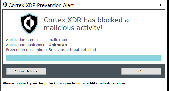 Image 13 is a screenshot of a notification in Cortex XDR where malicious activity has been blocked.