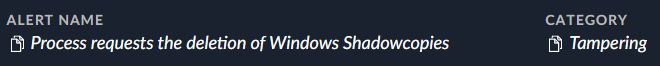 Image 6 is a screenshot of an alert name in Cortex XDR and XSIAM. The alert name is “Process request for deletion of windows, shadow copies.” The category is “Tampering.”