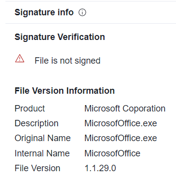 Image 12 is a screenshot of the metadata of variant 2 of the NodeStealer malware. It includes the signature info and the signature verification, including the information that the file was not signed, and the final version information, which includes the product, description, original name, internal name, and the file version.
