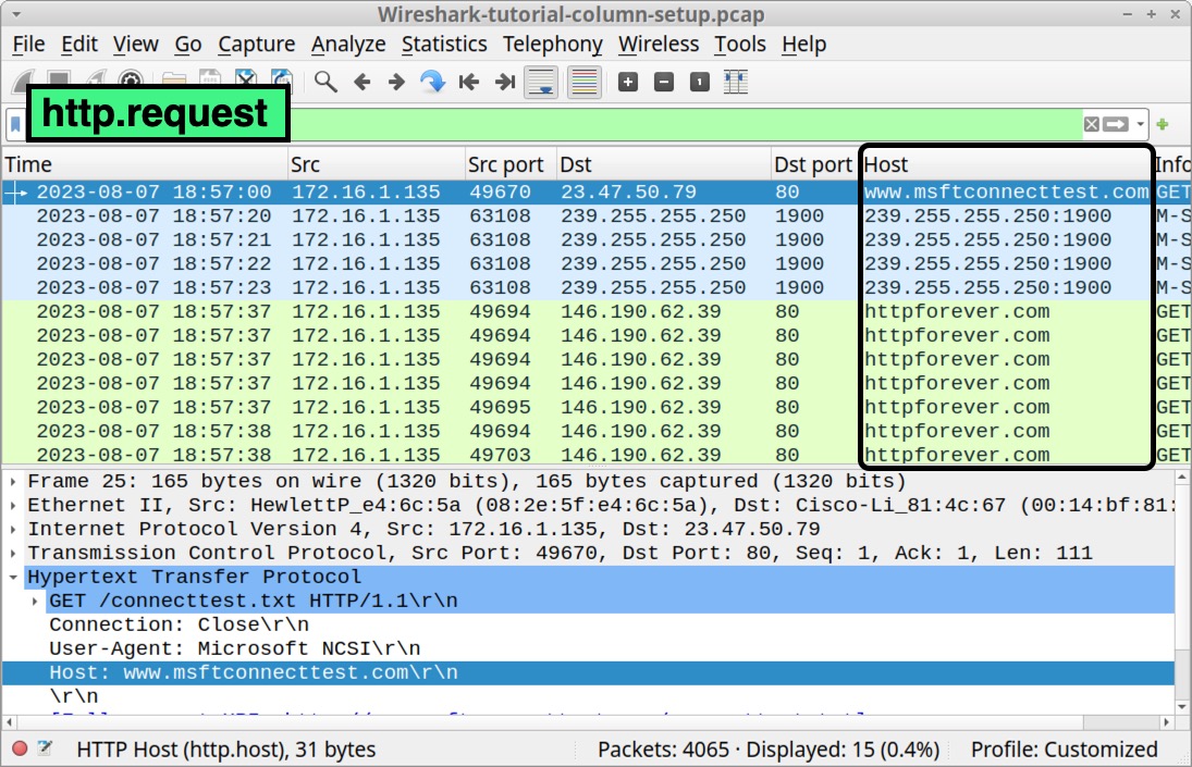 Image 26 is a Wireshark screenshot. A black rectangle indicates the newly-created Host column.